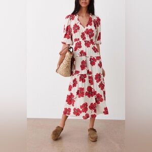 ba&sh Kory Floral Dress in Red XS